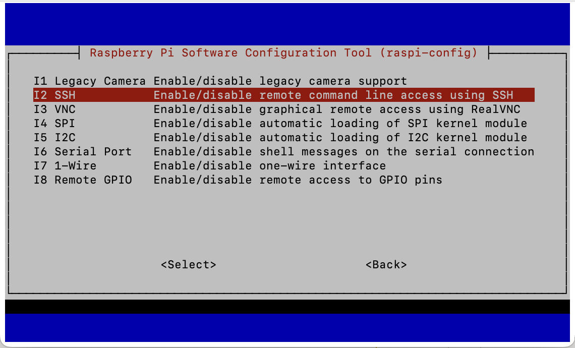 Raspberry Pi OS SSH menu