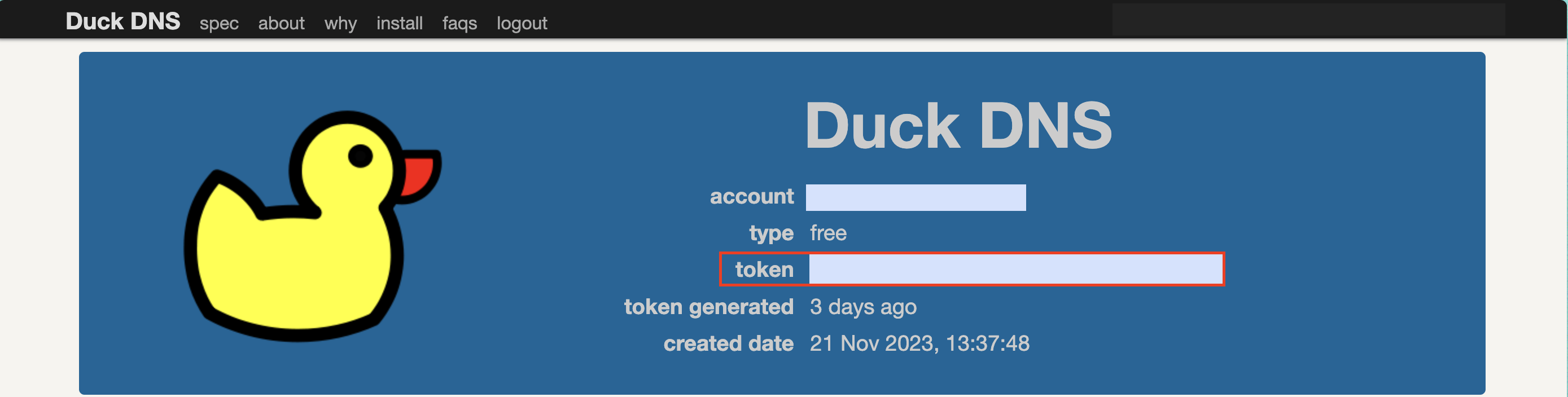 Duck DNS token